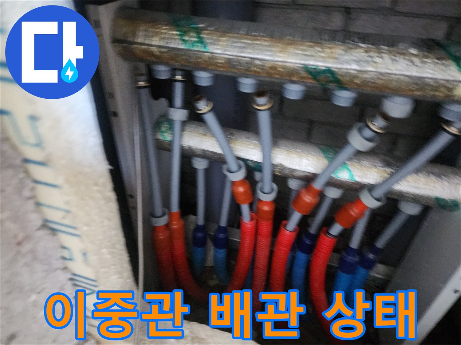 분배기에 연결된 - 빨간색과 파란색 이중관 배관