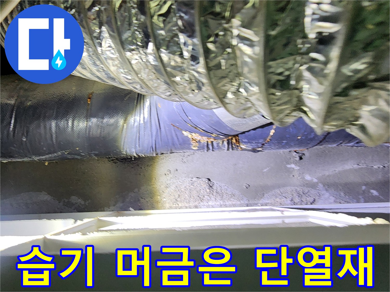 천장-배관-하단의-물샘-흔적-및-단열재-상태