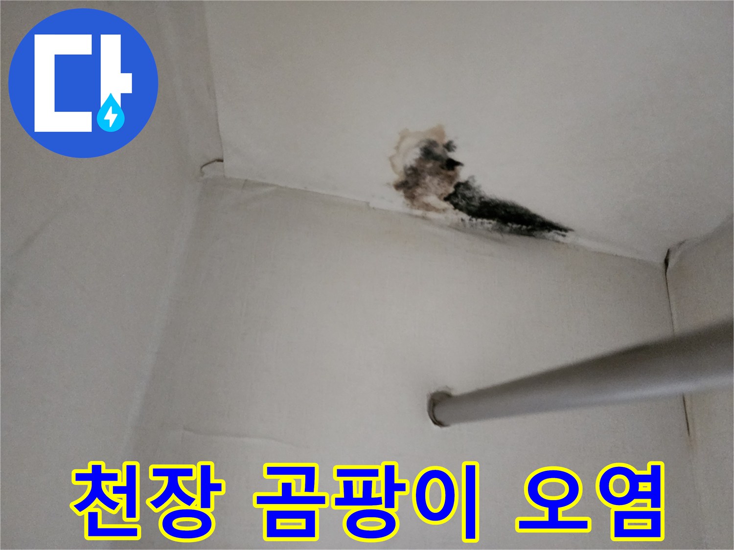 물샘으로 인해 검게 변한 천장 벽면 부위