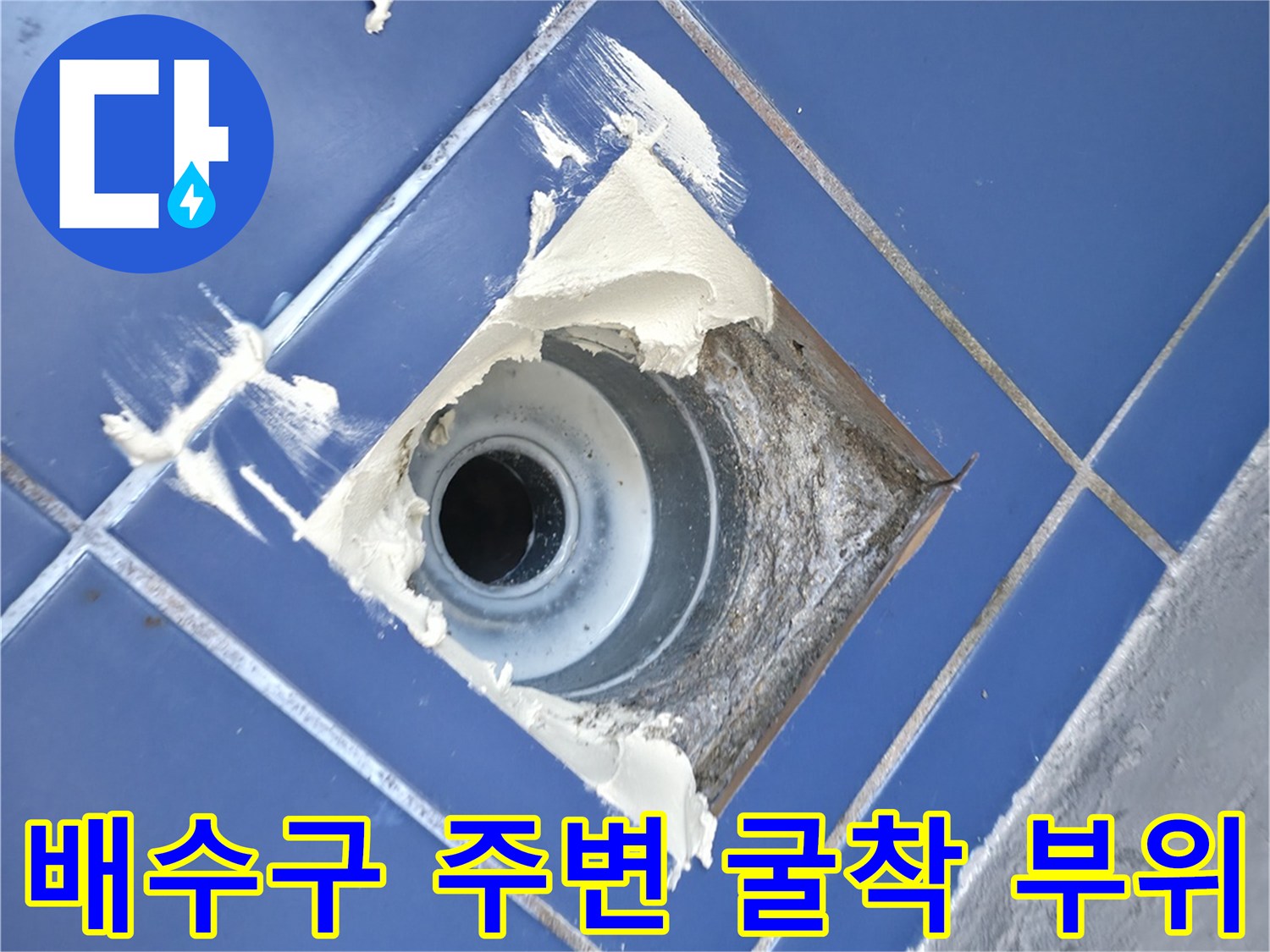 하수관 입구가 노출된 세탁실 배수구 유가 주변의 모습