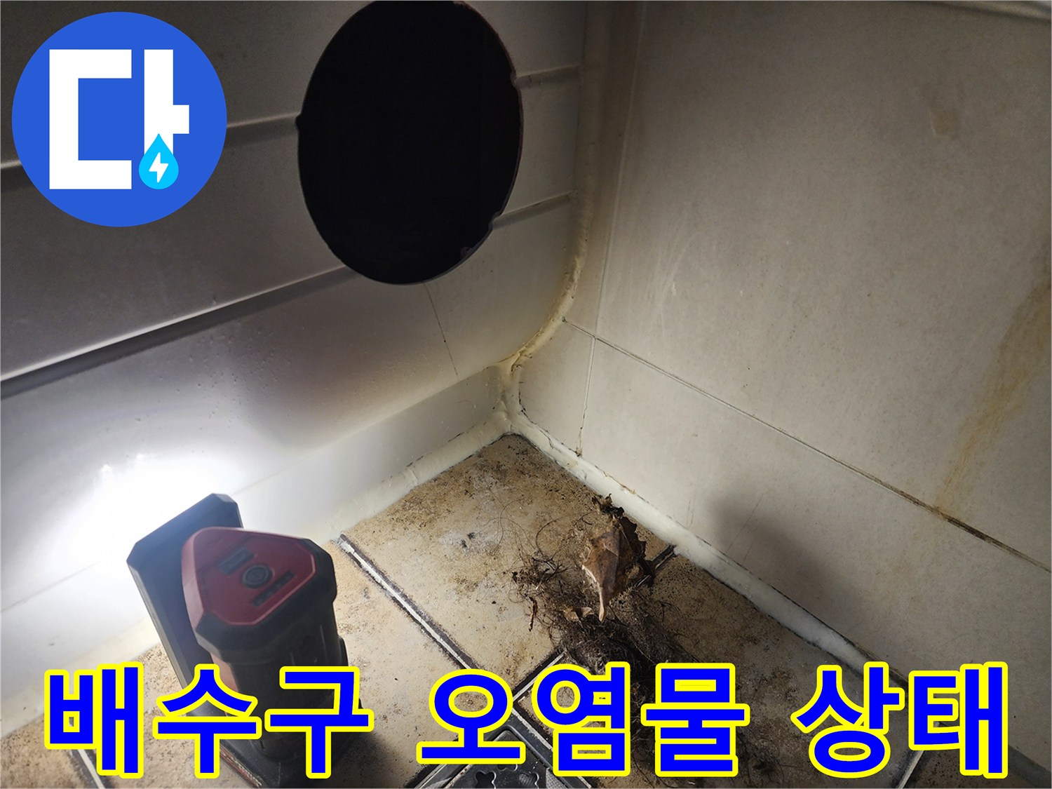 배수구-주변의-엉킨-머리카락과-오염물