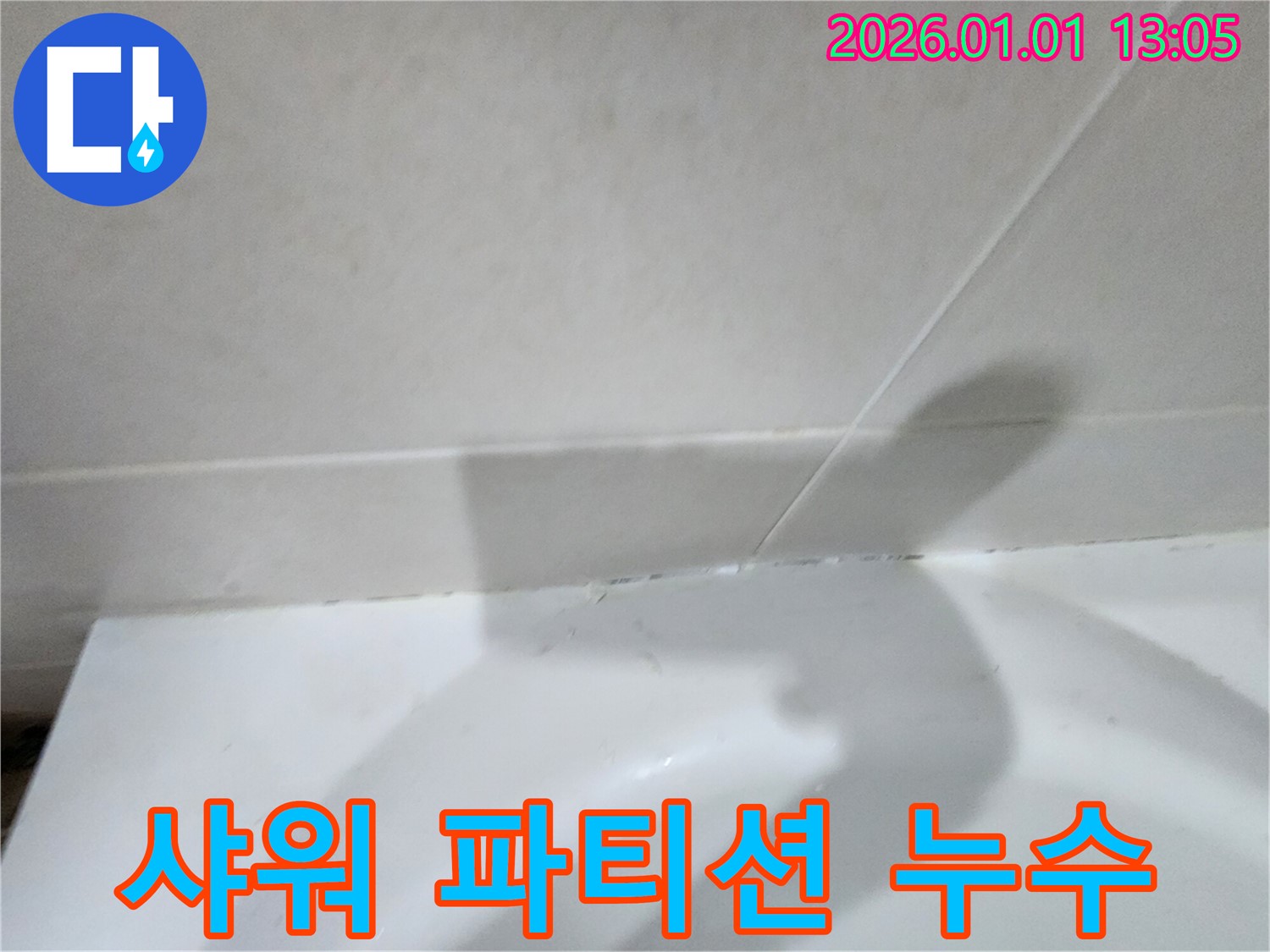 샤워 파티션 실리콘 손상 - 샤워 파티션 실리콘 손상으로 인한 누수
