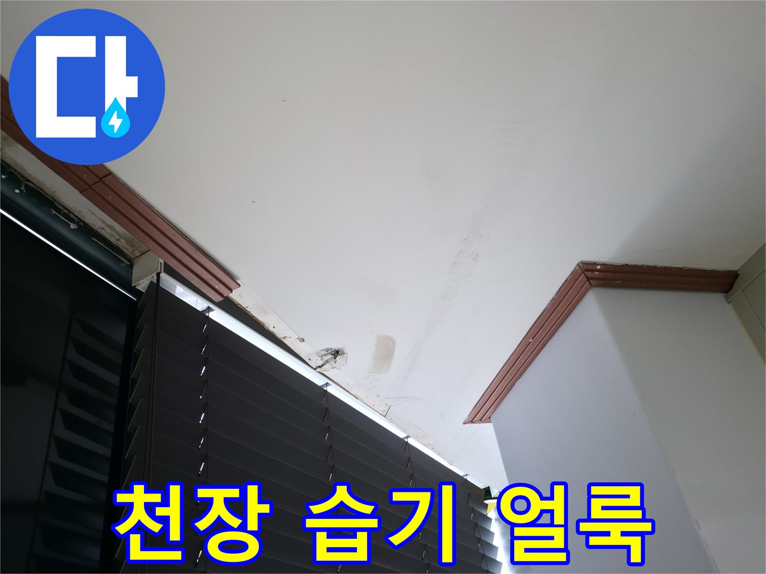 천장 면-습기로 인한 변색 및 오염된 상태