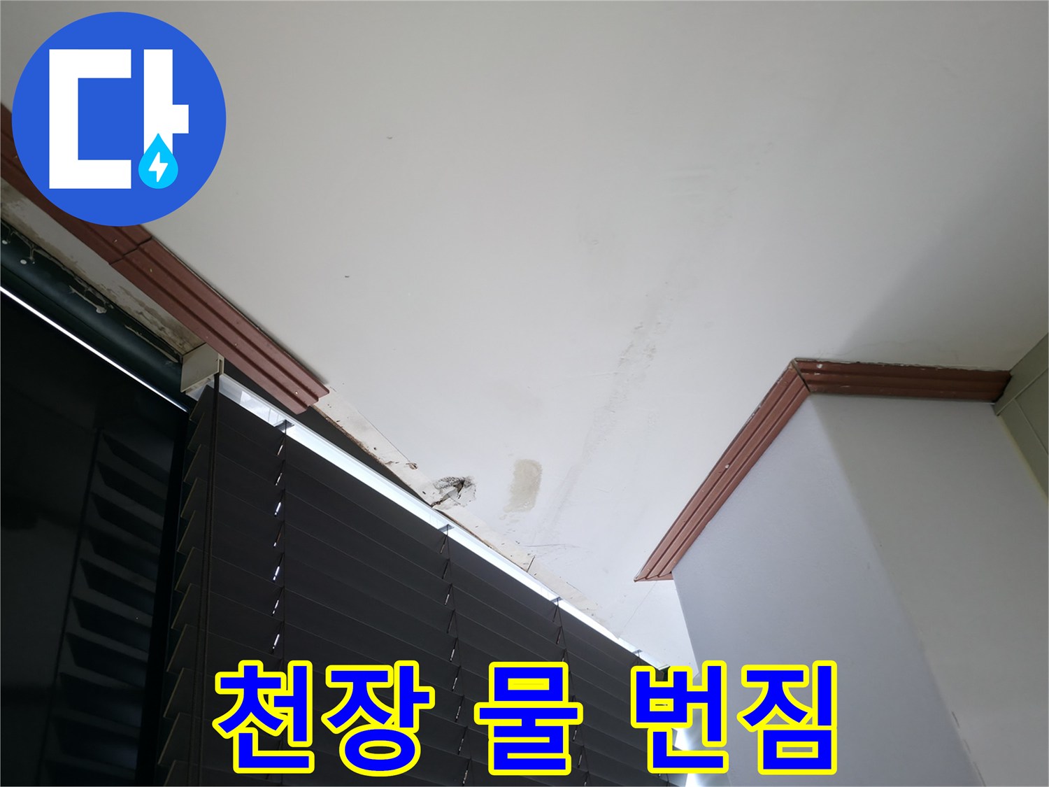 천장 몰딩 주변의 누수 흔적 사진