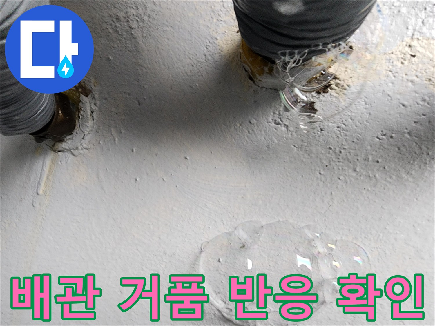 화장실 하수구 부근-누수 지점의 비눗물 거품 발생