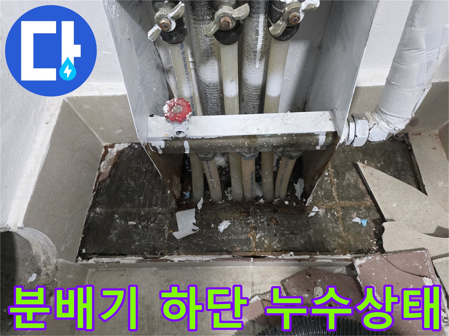 보일러-분배기-하단-배관-주변-물고임-현황