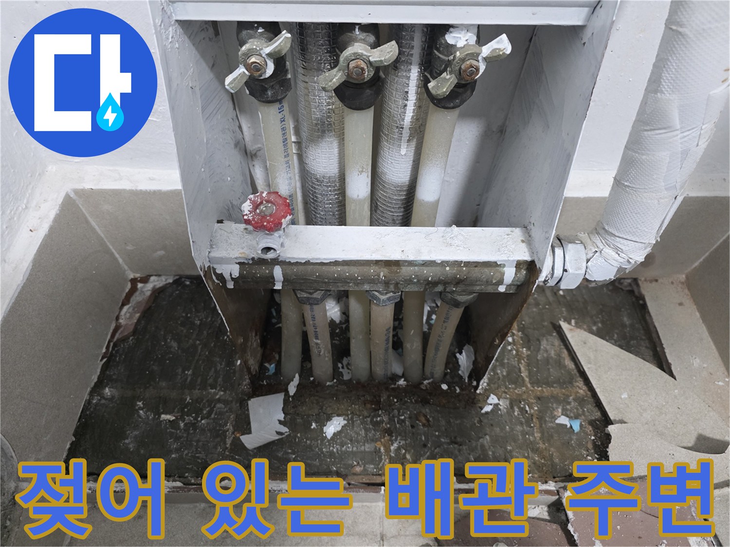 보일러-분배기-하단-배관-주변-물샘-상태
