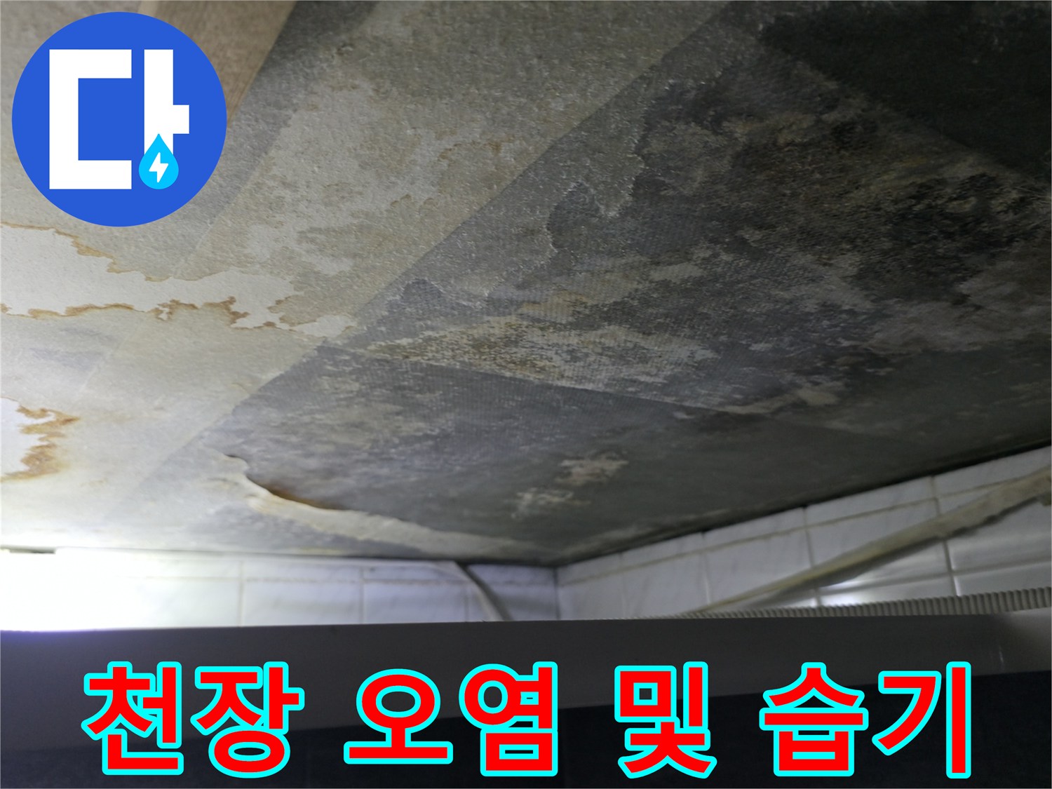 물자국과-곰팡이가-보이는-화장실-천장-내부