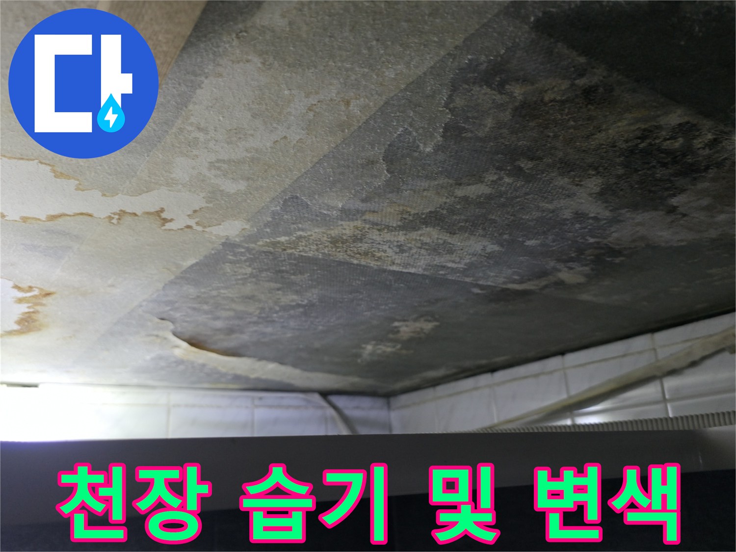 부천 현장-습기로 인해 검게 곰팡이가 피어있는 화장실 천장 구조물