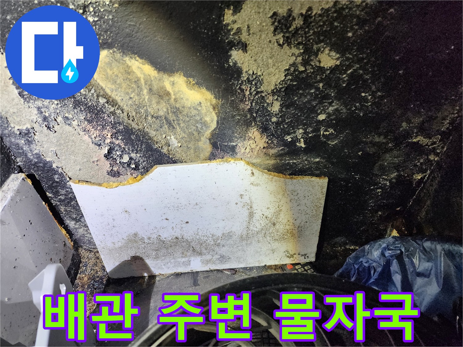 벽면 마감재 부위-누수로 인한 변색과 곰팡이 발생