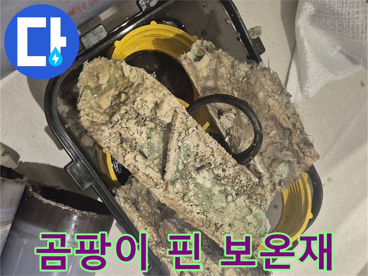 습기로 인해 곰팡이가 발생한 배관 보온재