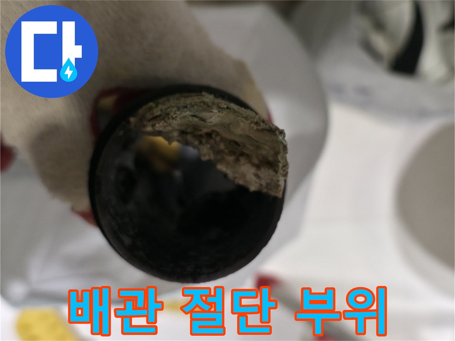 절단된 하수 배관 - 노후 부속 교체 준비