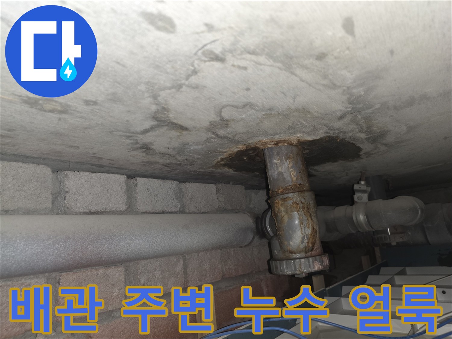 아파트-천장-배관-주변의-심한-부식과-물샘-흔적