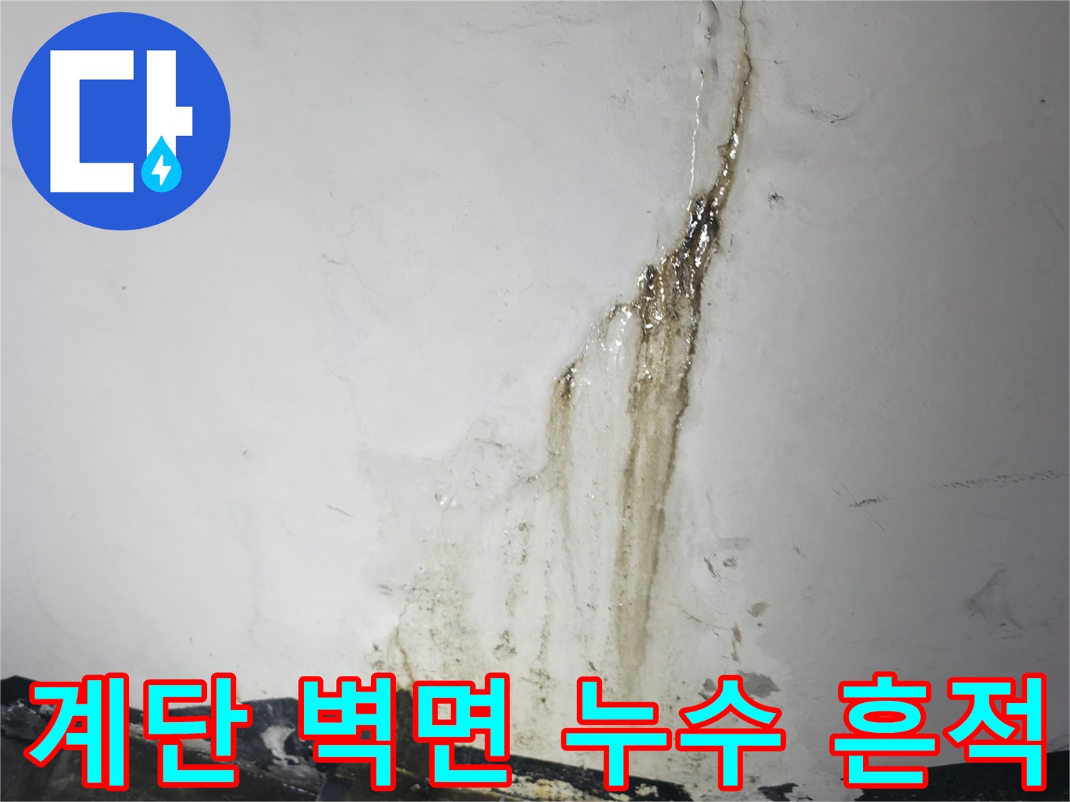 강동구 지하 계단 벽면에 나타난 누런 물자국과 백화 현상