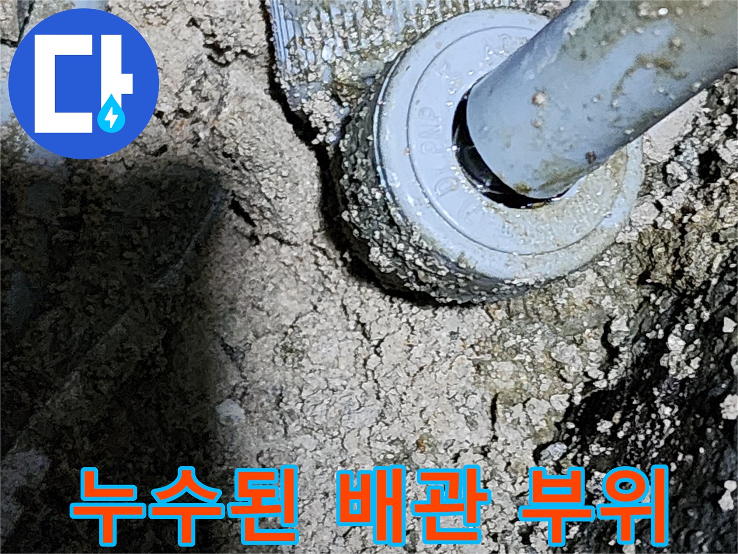 물에 젖어 있는 온수 배관과 주변 흙