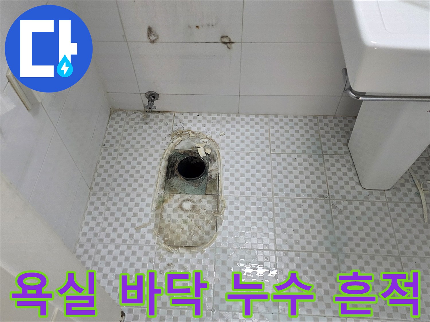 노원구 욕실 배수구 주변의 물샘 및 타일 변색 부위