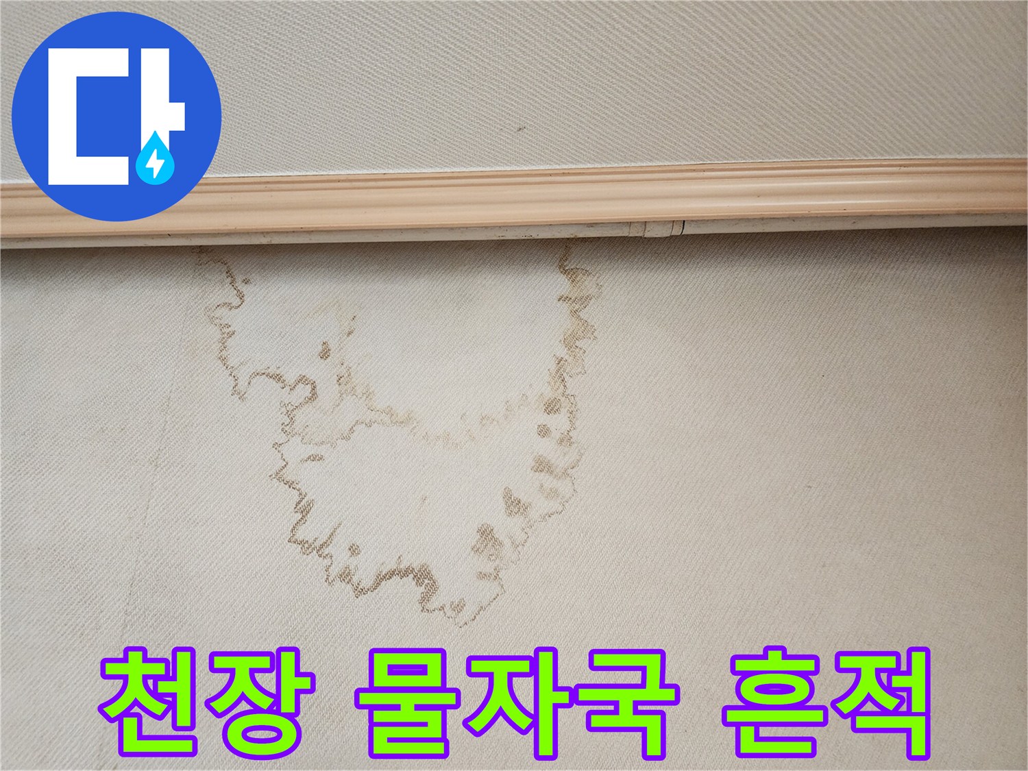 불규칙한 모양으로 번져 있는 천장 벽지 누수 자국