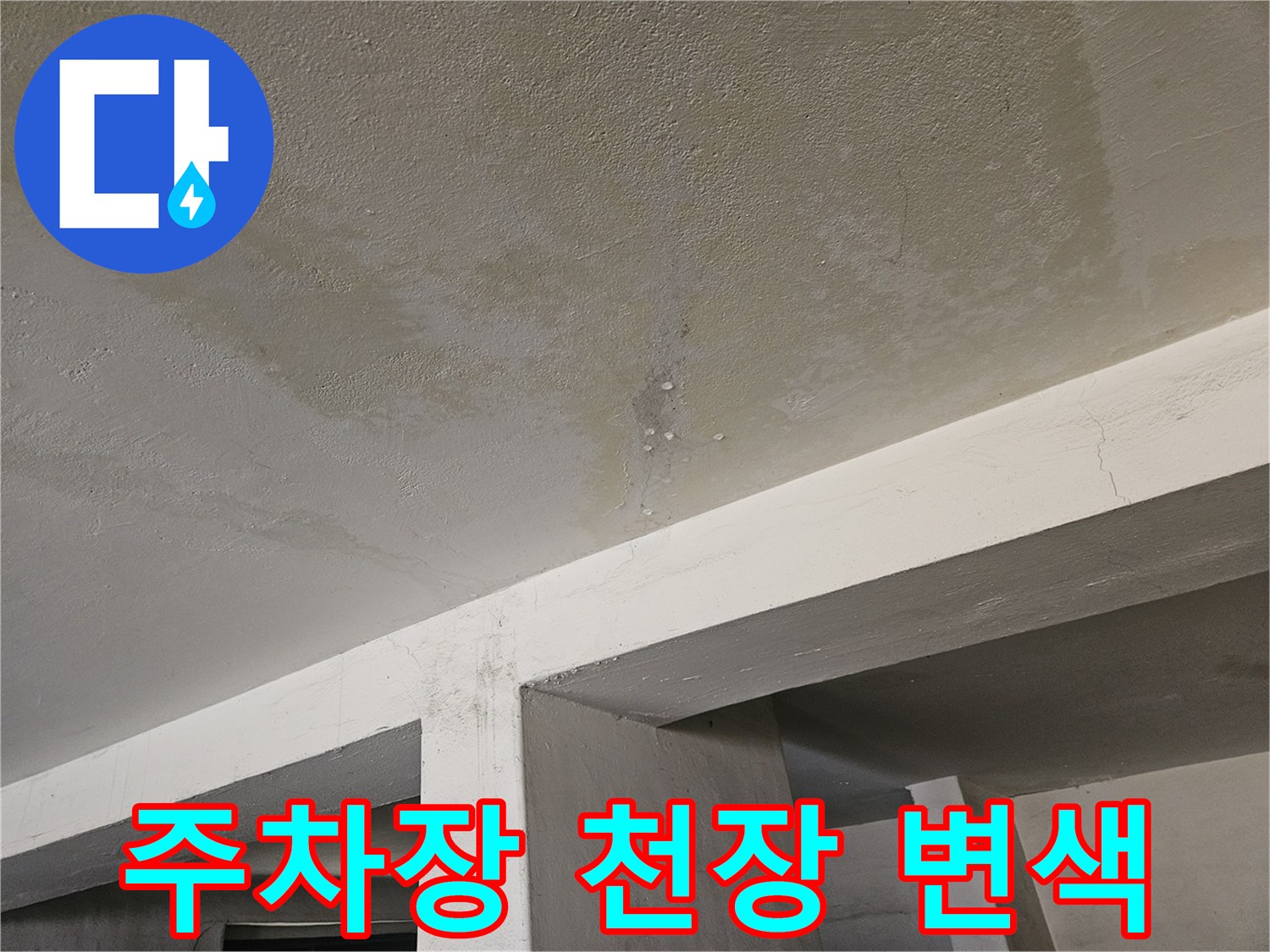 물자국이 선명하게 보이는 주차장 천장의 상태