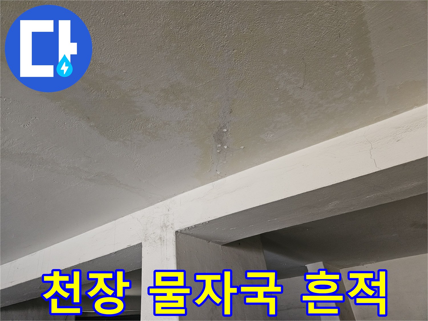 주차장 천장 보를 따라 나타난 누수 및 습기 자국