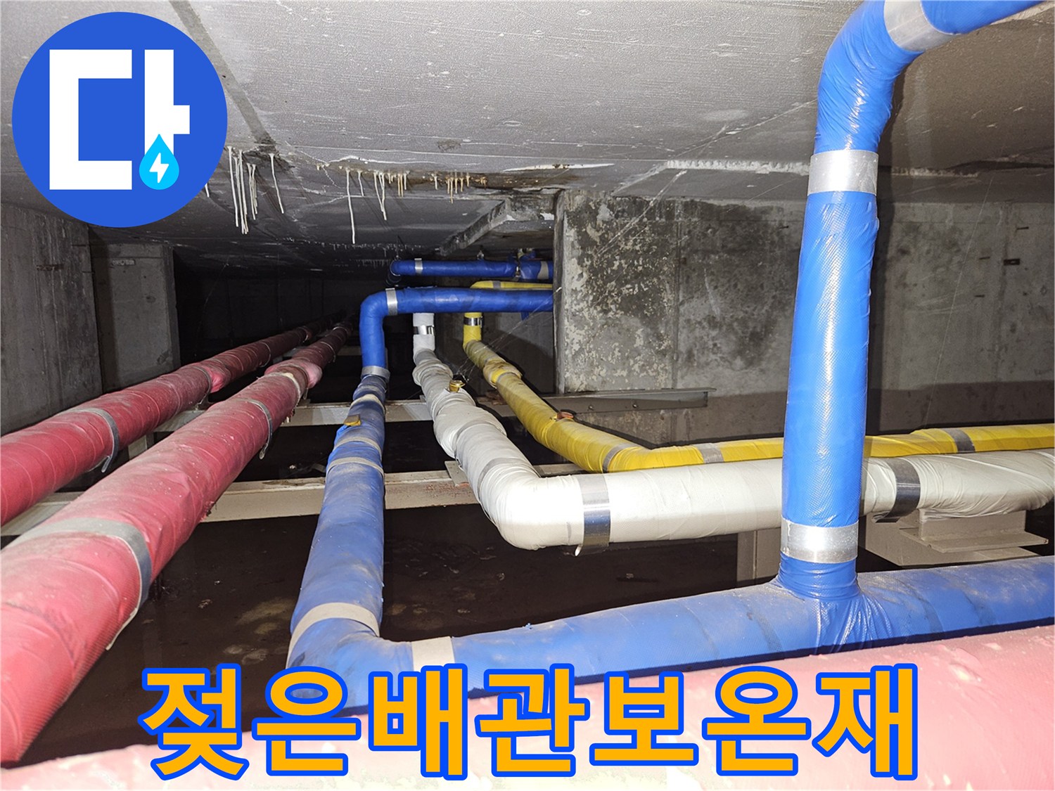 축축하게 젖은 배관 보온재 - 지하층 누수 지점 정밀 진단