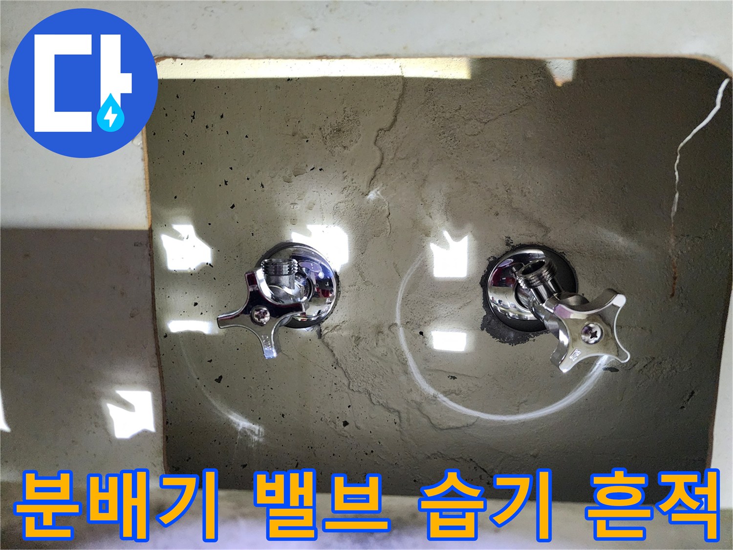 물샘이 의심되는-분배기 밸브와 배관 연결 부위