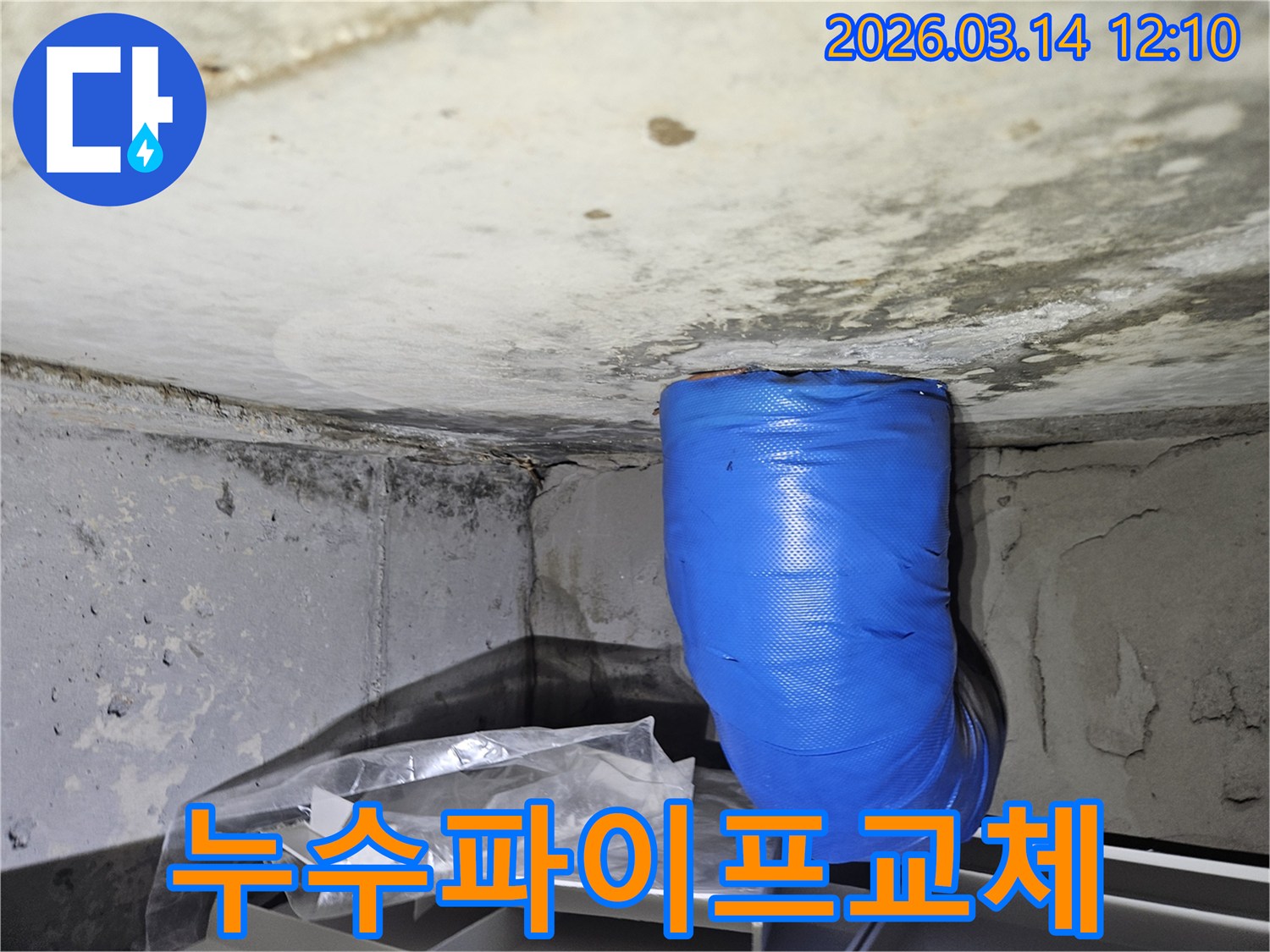누수-문제를-해결하기-위해-전문가가-설치한-파란색-배관