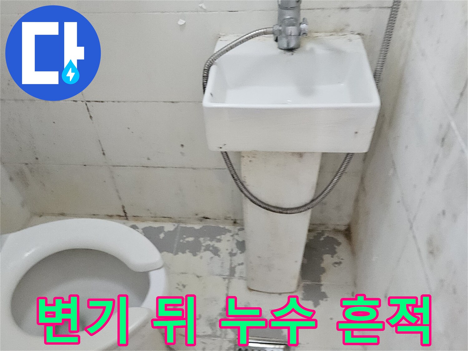 화장실-배수구-주변의-습윤한-타일-표면-확인