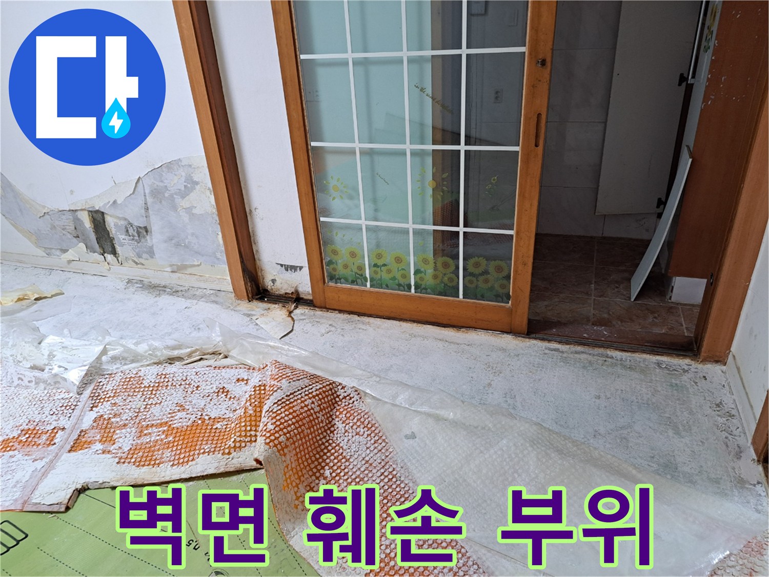 물샘 현상으로 인해 훼손된 반지하 내부 벽면