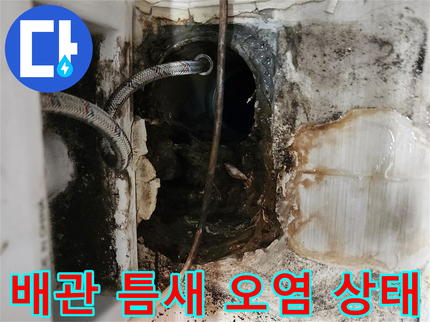 배관-사이의-습기와-곰팡이가-번진-현장-상태