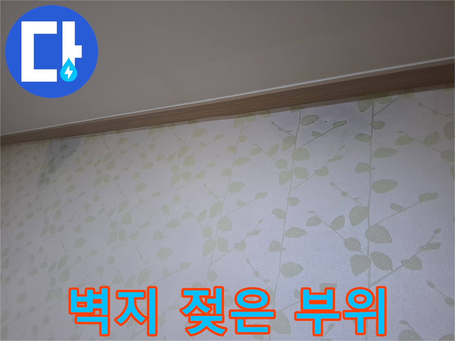 어둡게 변색된 벽지 상단 영역