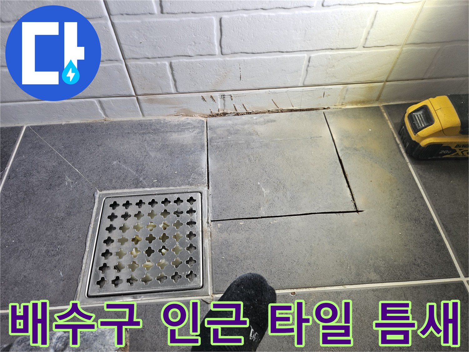 화장실 배수구-및 주변 타일의 누수 의심 지점