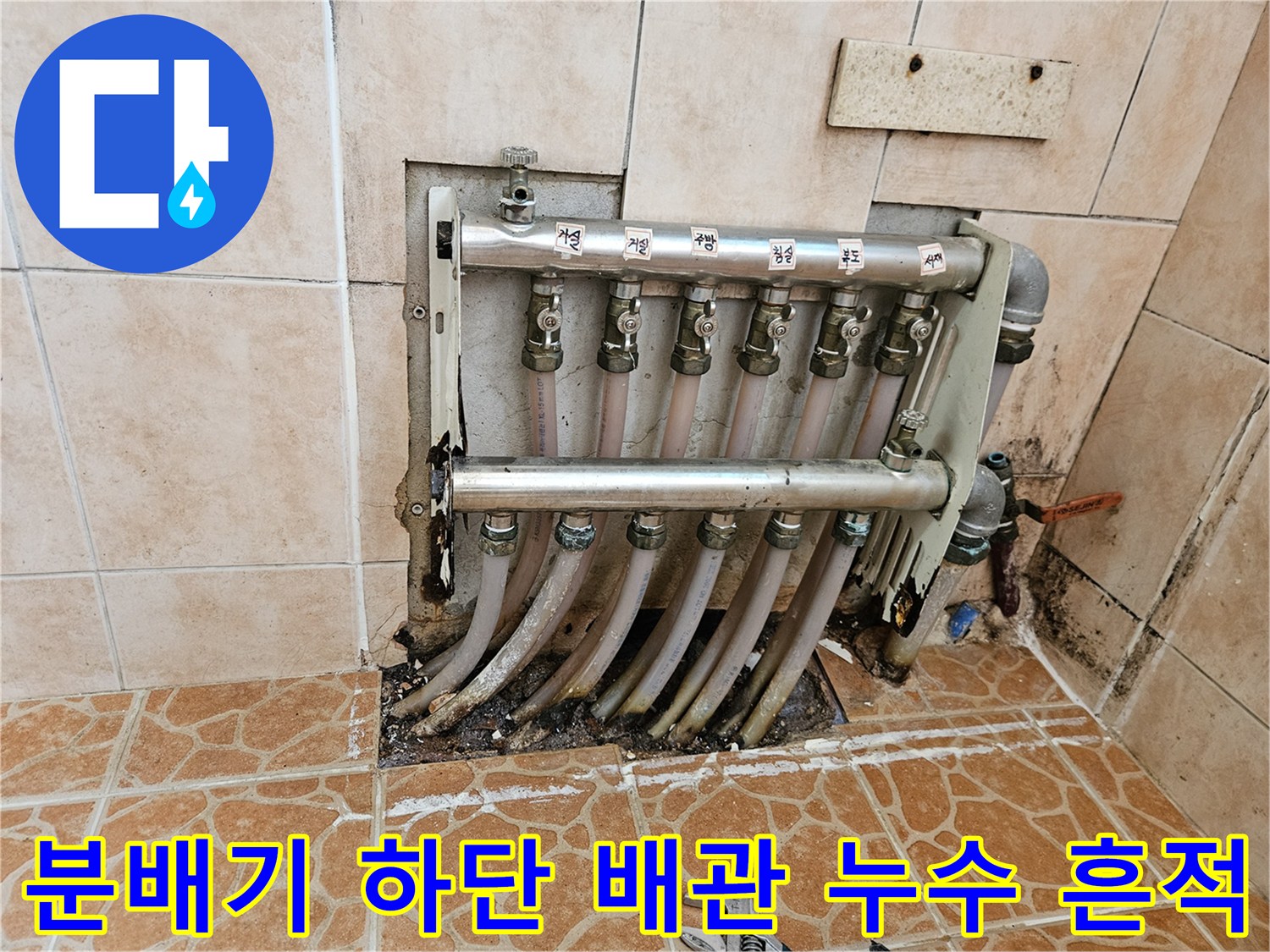 양평 용문 현장 보일러 분배기 하단 배관 노후 상태