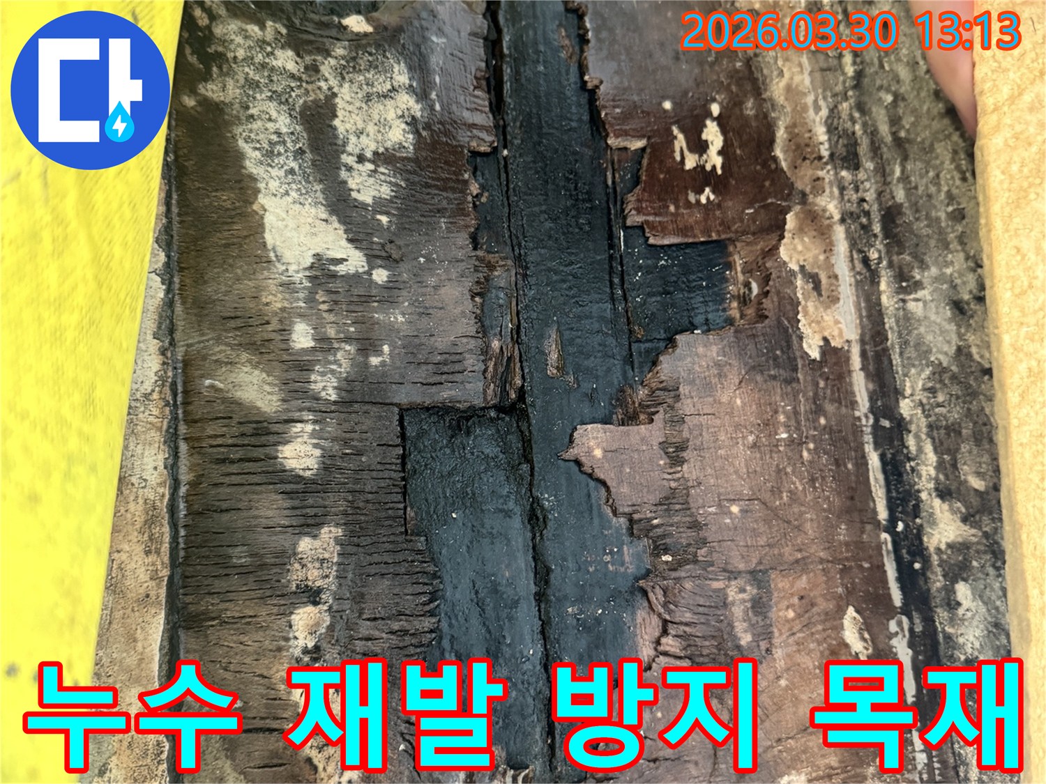 누수 재발 방지를 위해-심하게 부식된 목재를-제거하고-새로운 자재로 교체하는 과정
