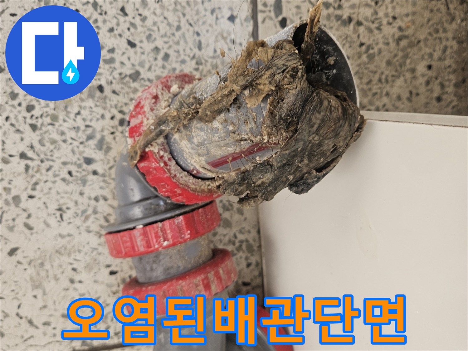 이물질로-가득한-파손된-하수도-배관-단면