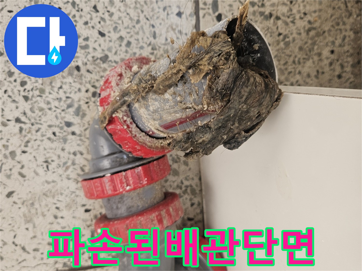 이물질로-막힌-배관의-절단된-모습