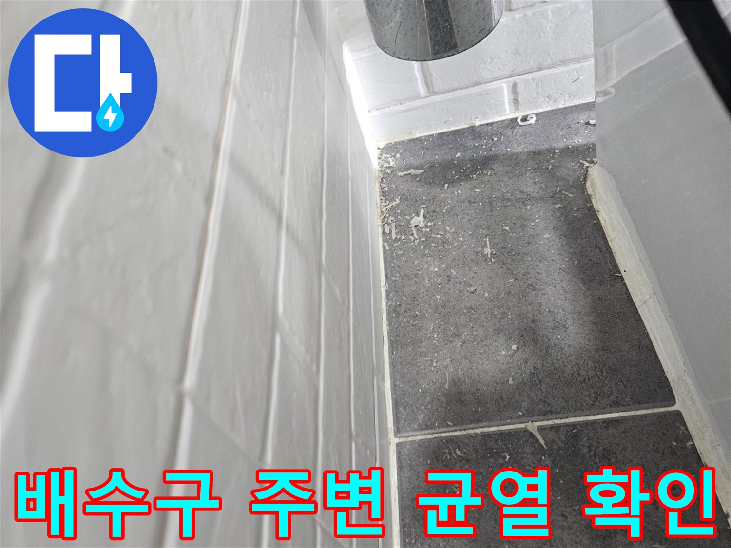 욕실 배수구-주변 타일 틈새 누수 진단 사진