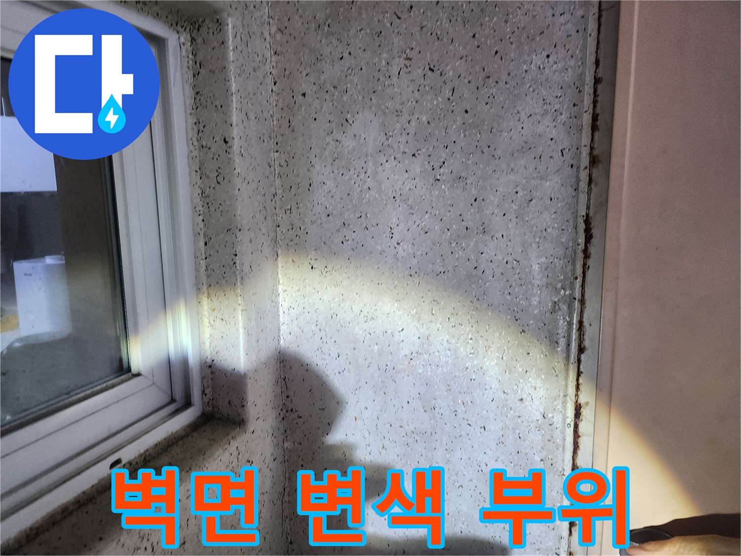 습기로 인해 오염된 벽면의 클로즈업 사진