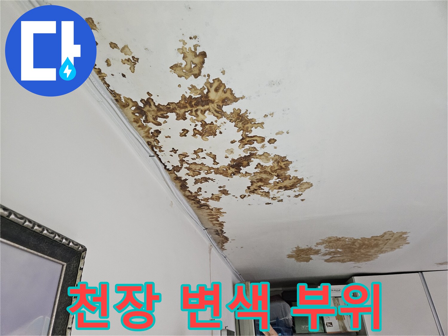 심하게 젖어있는 천장 벽지 상태