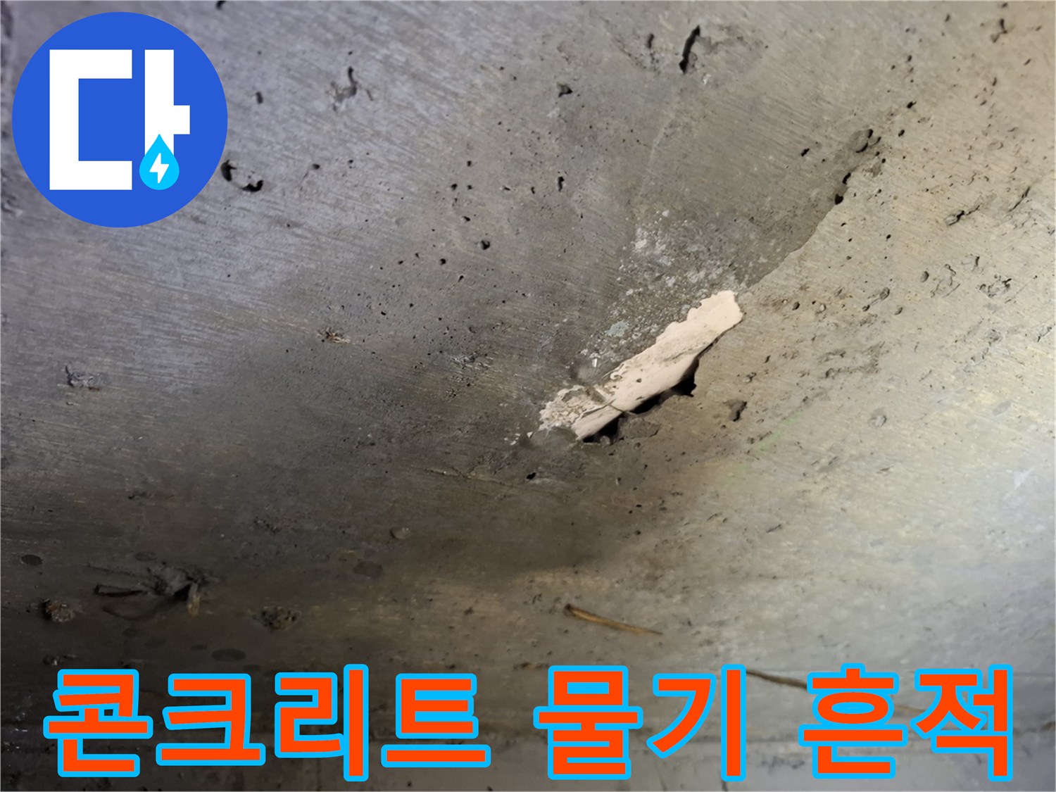 습기로 인해 부풀어 오른 콘크리트 표면의 모습