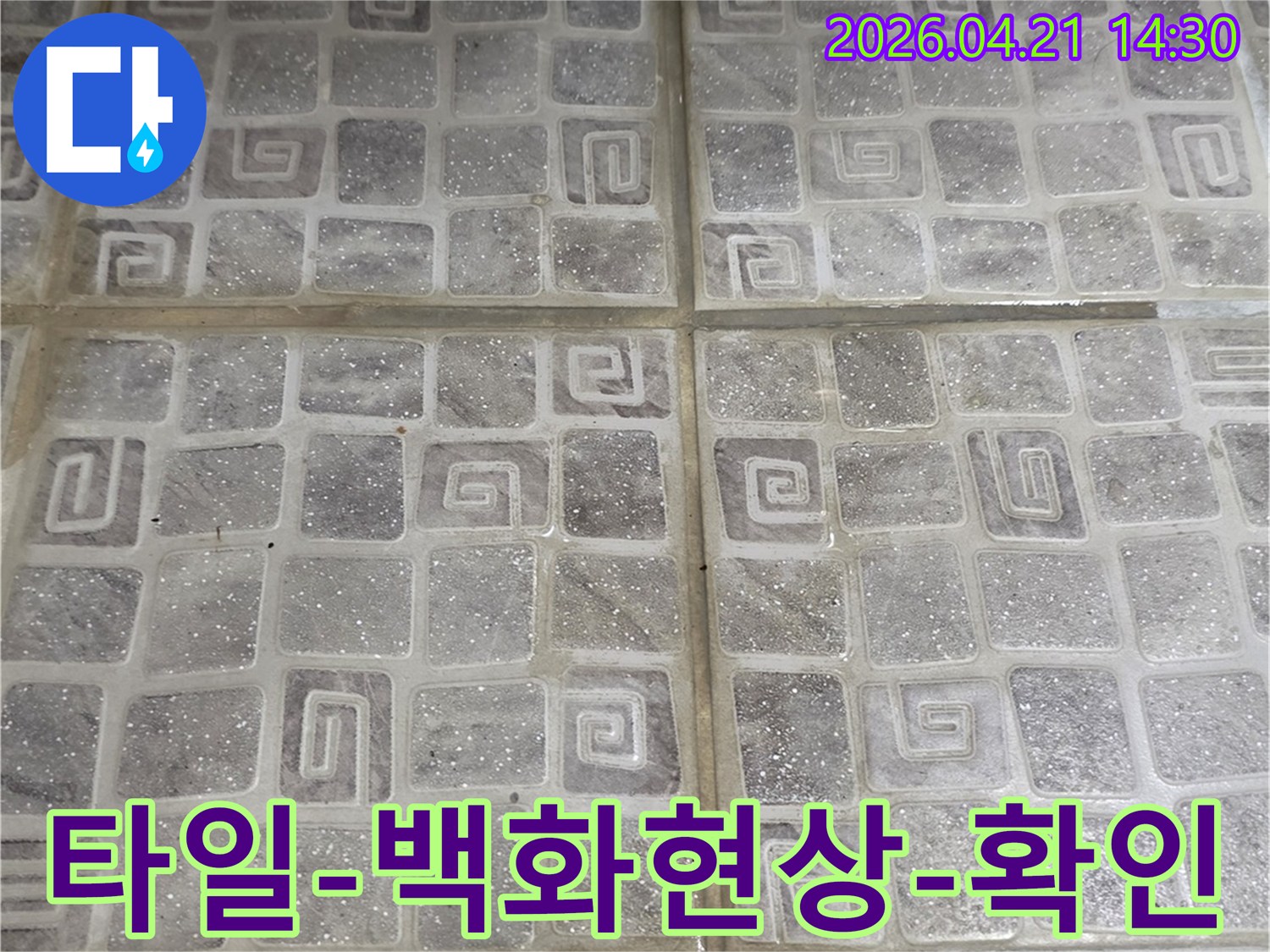 누수-전문가가-욕실-타일-줄눈에서-발견한-백화현상과-물자국을-자세히-보여주는-사진입니다