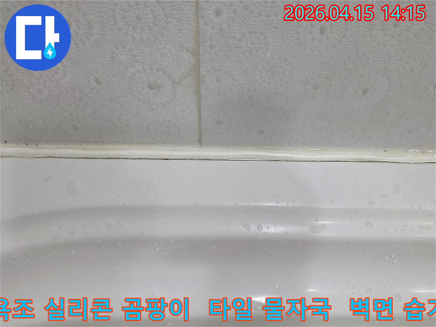 이 사진은-욕조 실리콘에-발생한-곰팡이와-타일 벽면의-물자국을-보여줍니다