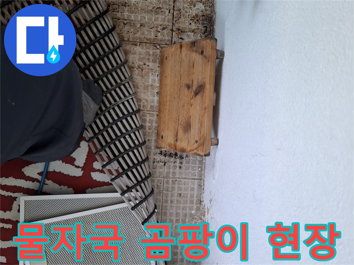 심하게 오염된 천장 마감재와 물샘 흔적