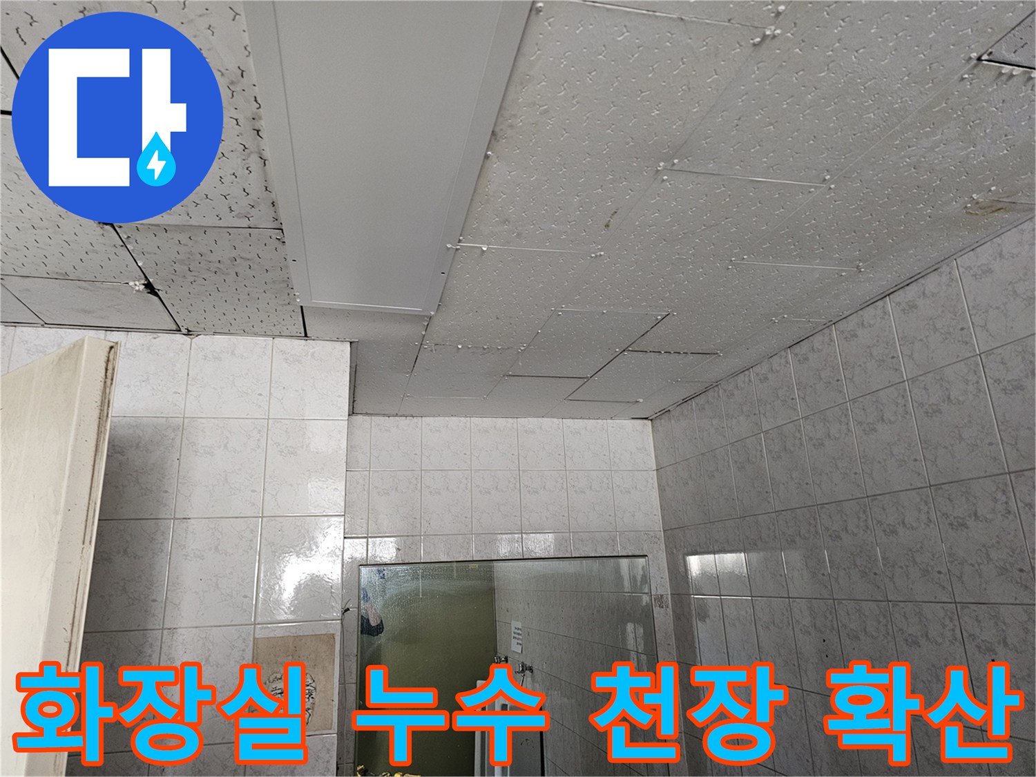 인천 연수구 옥련동 현대2차 아파트 화장실 누수가 천장으로 확산된 피해 현장입니다