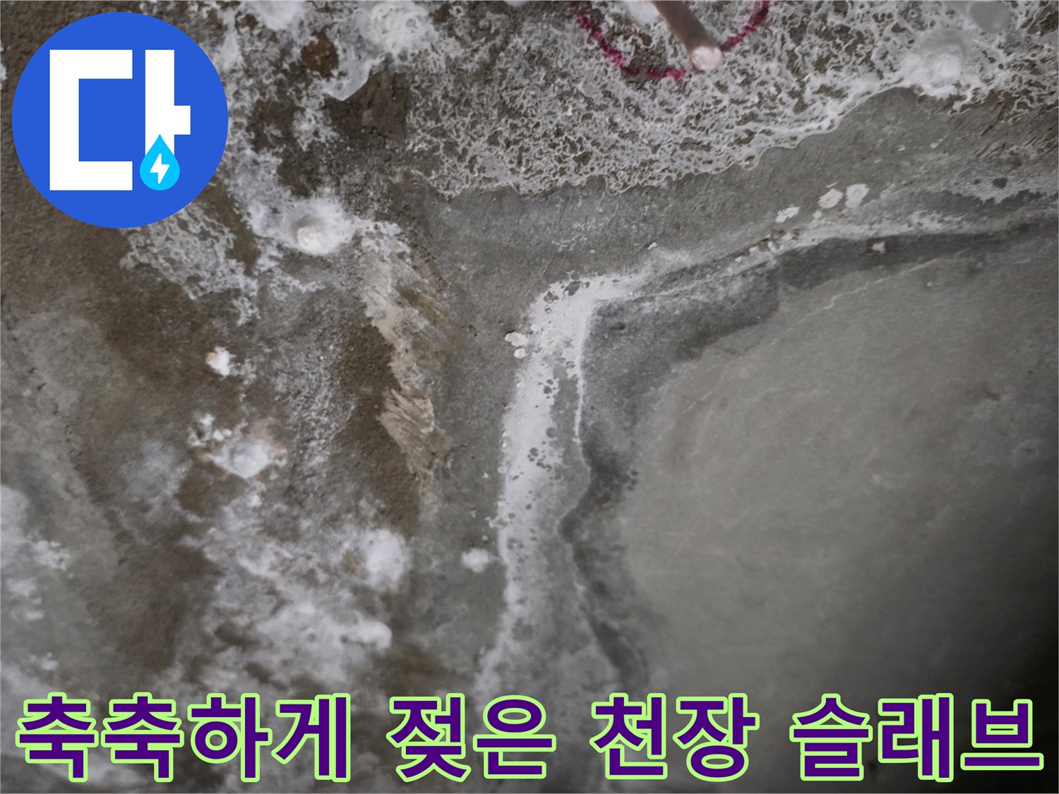 누수로 인해 습기를 머금고 있는-콘크리트 천장 내부 구조물