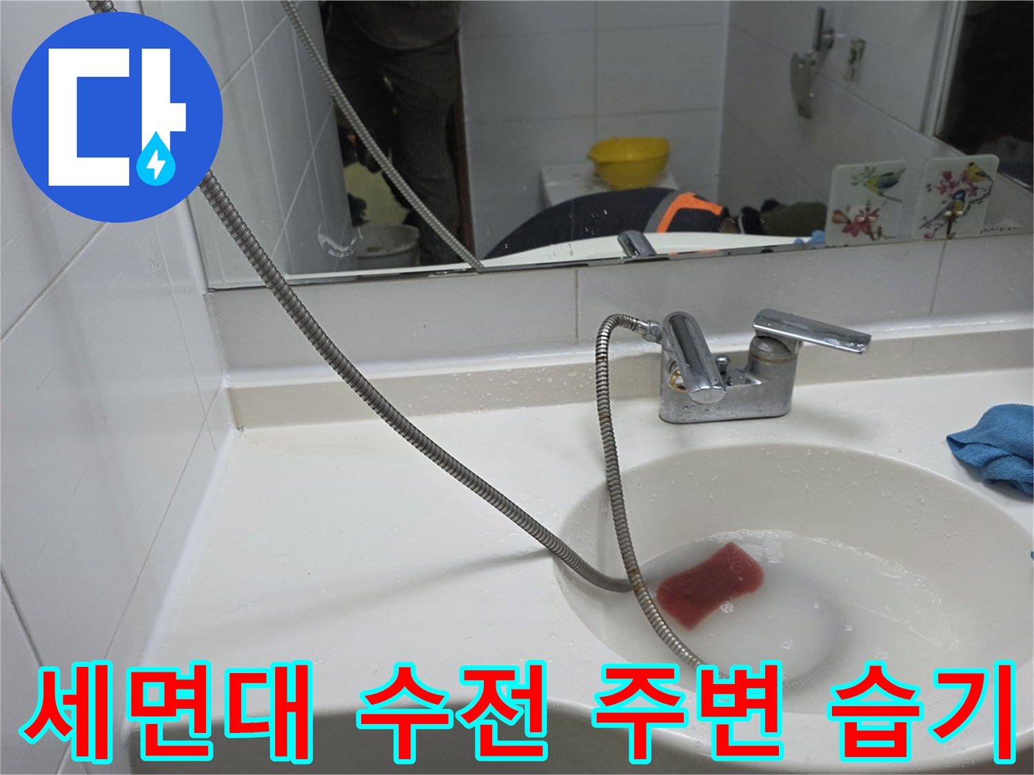 양주 작업 현장-세면대 아래쪽 배수구 근처 물기 확인