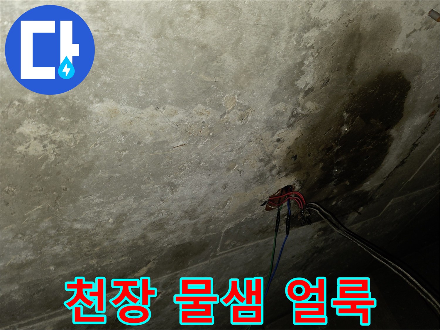 김포 돌문로 현장의 젖어있는 천장 석고보드 상태