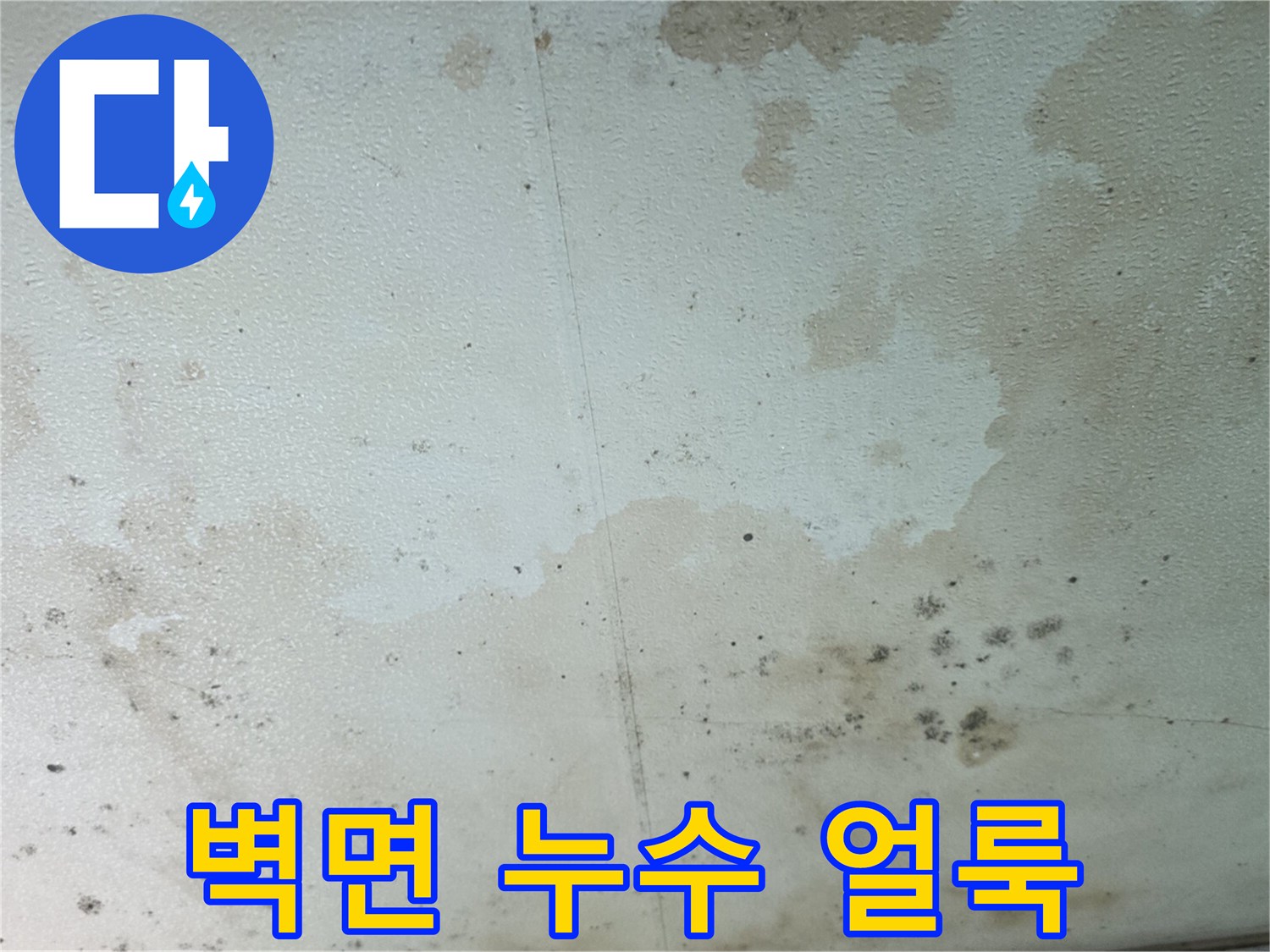 누수로 인해 물자국이 남은 천장과 벽면 사진