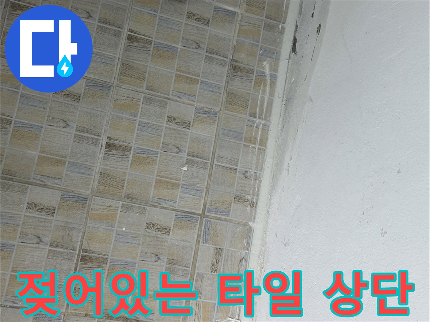 습기를 머금은 타일 벽면 경계 부위