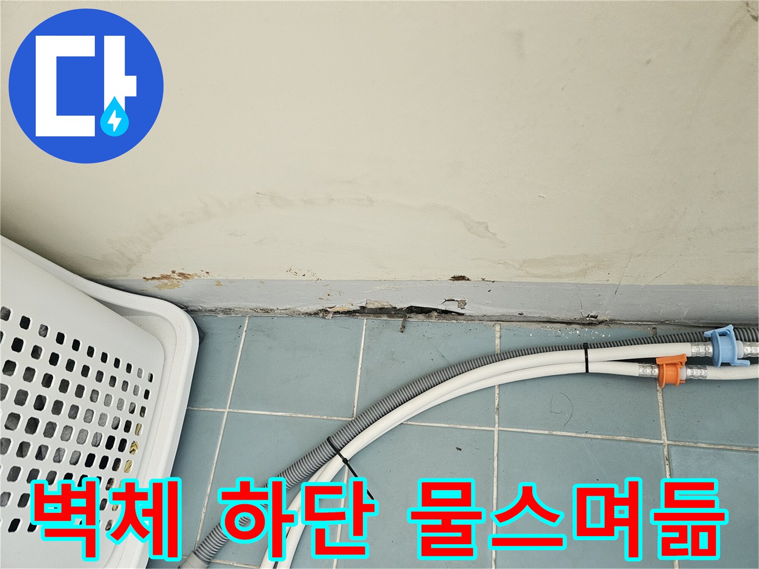 타일과 벽면 경계의-습기 침투 및 변색 부위