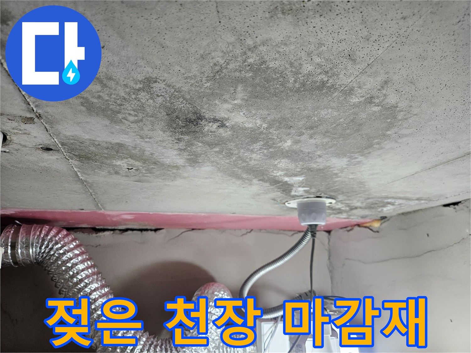 습기로 오염된 화장실 천장-곰팡이가 번진 슬라브 상태